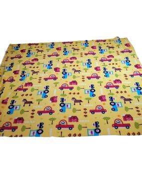 Fleece Fabric 36x43" Farm Trucks Barn Animals Tractors Yellow Sewing Piece